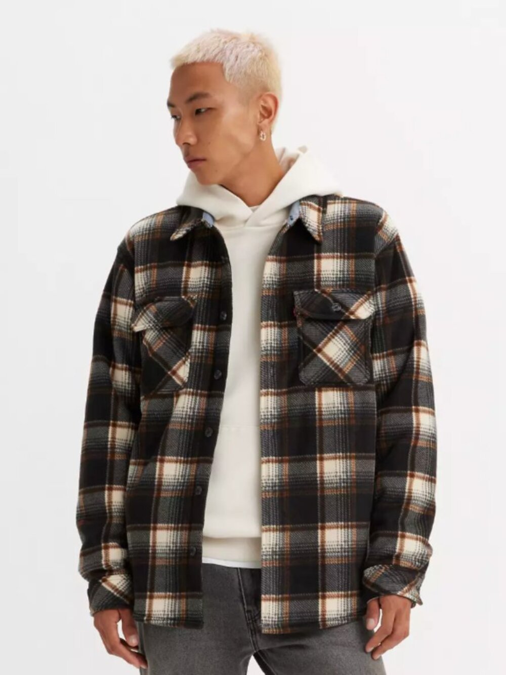 Levi's Microfleece Bonded Sherpa Shirt Shacket Brown Men's Size Large EUC